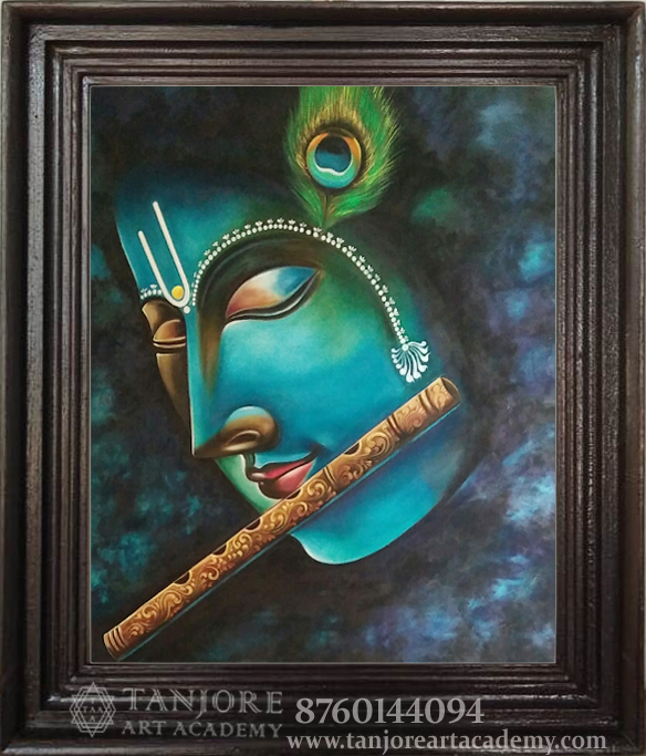 flute krishna oil painting thanjavur painting online