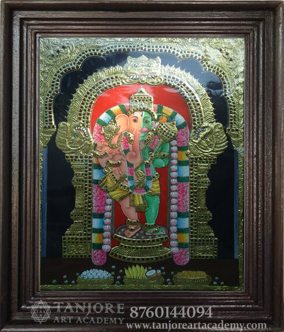 ganesh and hanuman halfanf half tanjore painting.