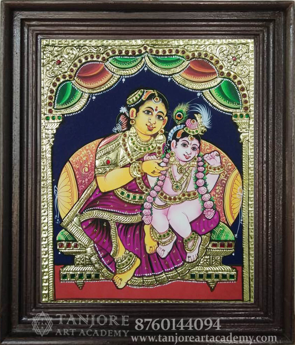 baby krishnan with mom tanjore painting online